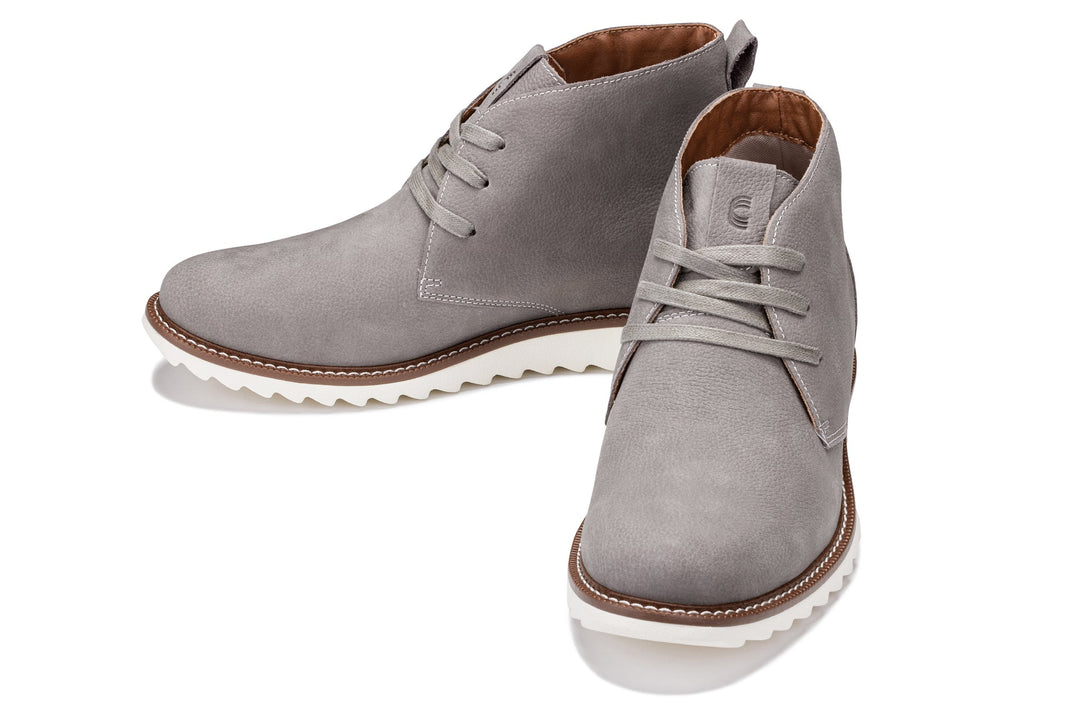 CALTO - J2192 - 2.6 Inches Taller (Grey/White Sole) - Nubuck Chukka Boots
