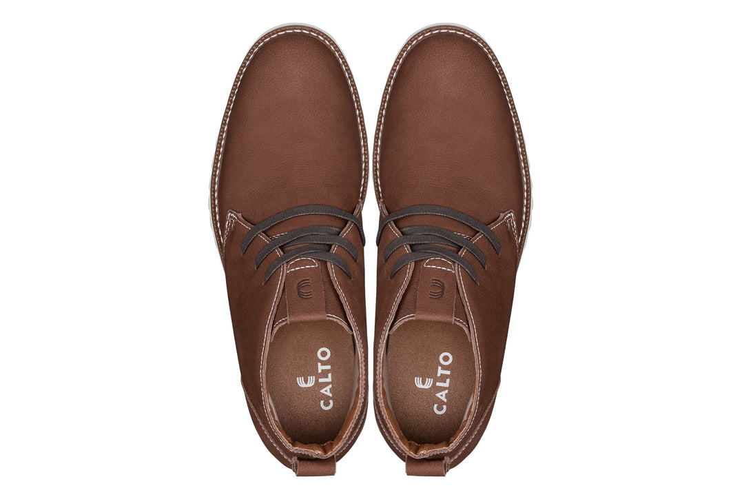 CALTO - J2193 - 2.6 Inches Taller (Brown/White Sole) - Nubuck Chukka Boots