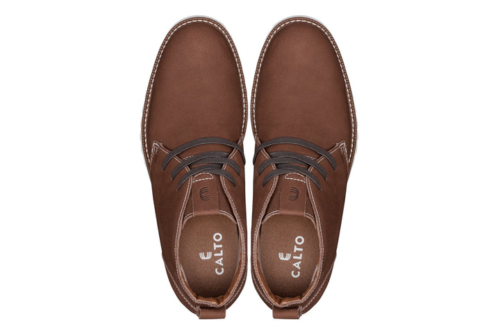 CALTO - J2193 - 2.6 Inches Taller (Brown/White Sole) - Nubuck Chukka Boots