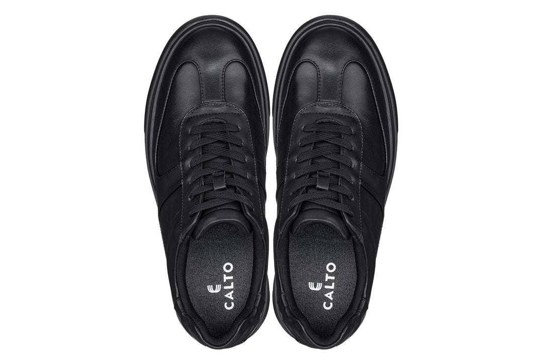 CALTO - J2200 - 2.6 Inches Taller (Black/Black Sole) - Lightweight Nappa Sneakers