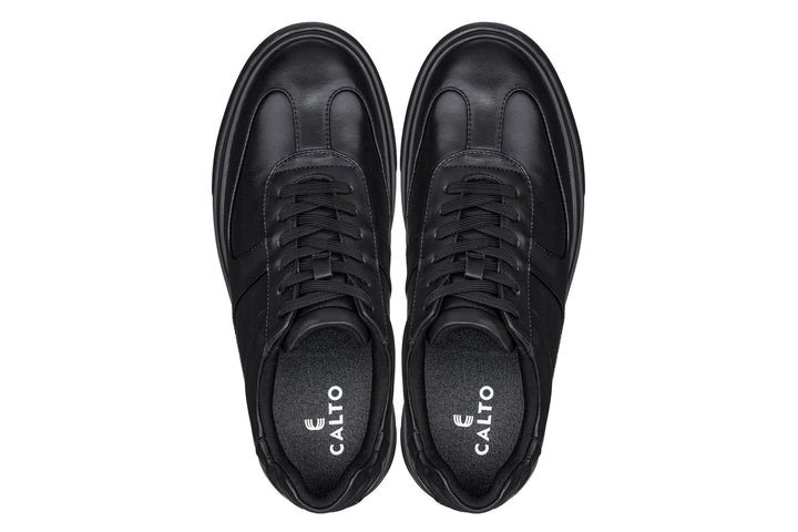 CALTO - J2200 - 2.6 Inches Taller (Black/Black Sole) - Lightweight Nappa Sneakers
