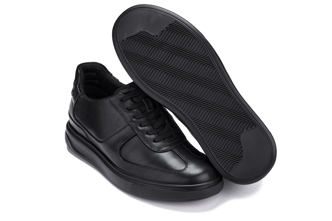 CALTO - J2200 - 2.6 Inches Taller (Black/Black Sole) - Lightweight Nappa Sneakers