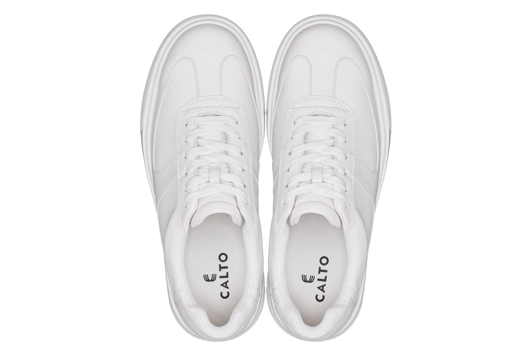 CALTO - J2201 - 2.6 Inches Taller (White/White Sole) - Lightweight Nappa Sneakers