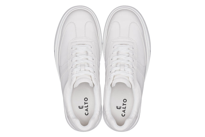 CALTO - J2201 - 2.6 Inches Taller (White/White Sole) - Lightweight Nappa Sneakers