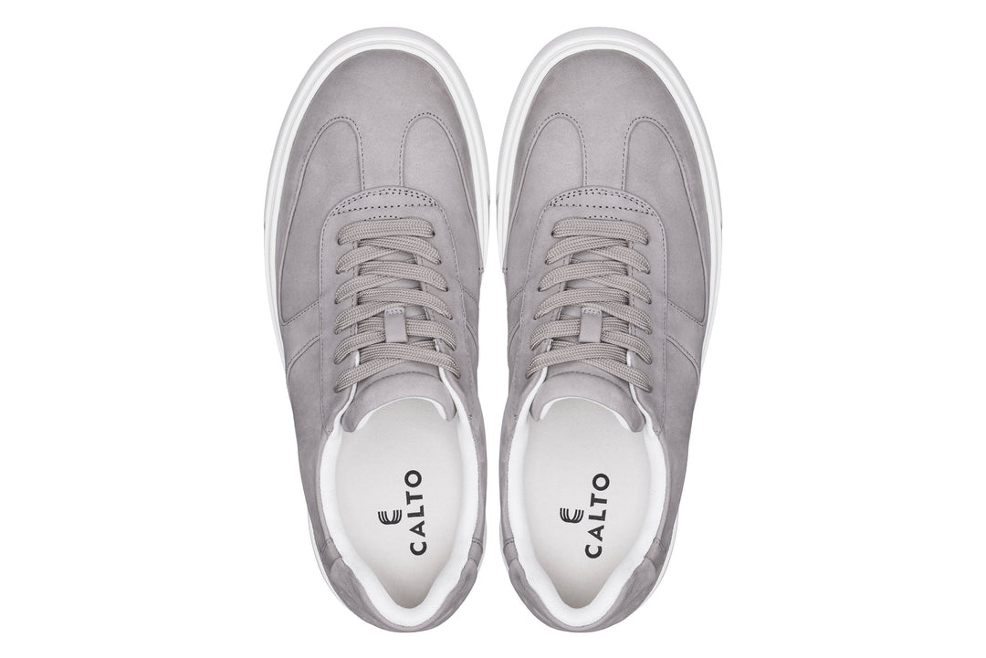 CALTO - J2202 - 2.6 Inches Taller (Grey/White Sole) - Lightweight Nubuck Sneakers