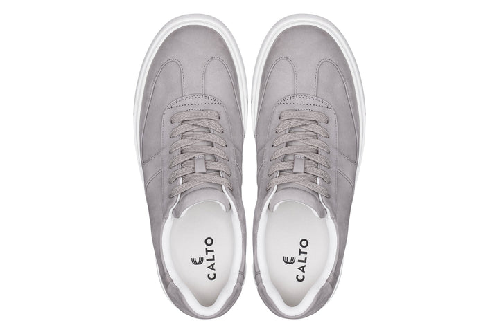 CALTO - J2202 - 2.6 Inches Taller (Grey/White Sole) - Lightweight Nubuck Sneakers