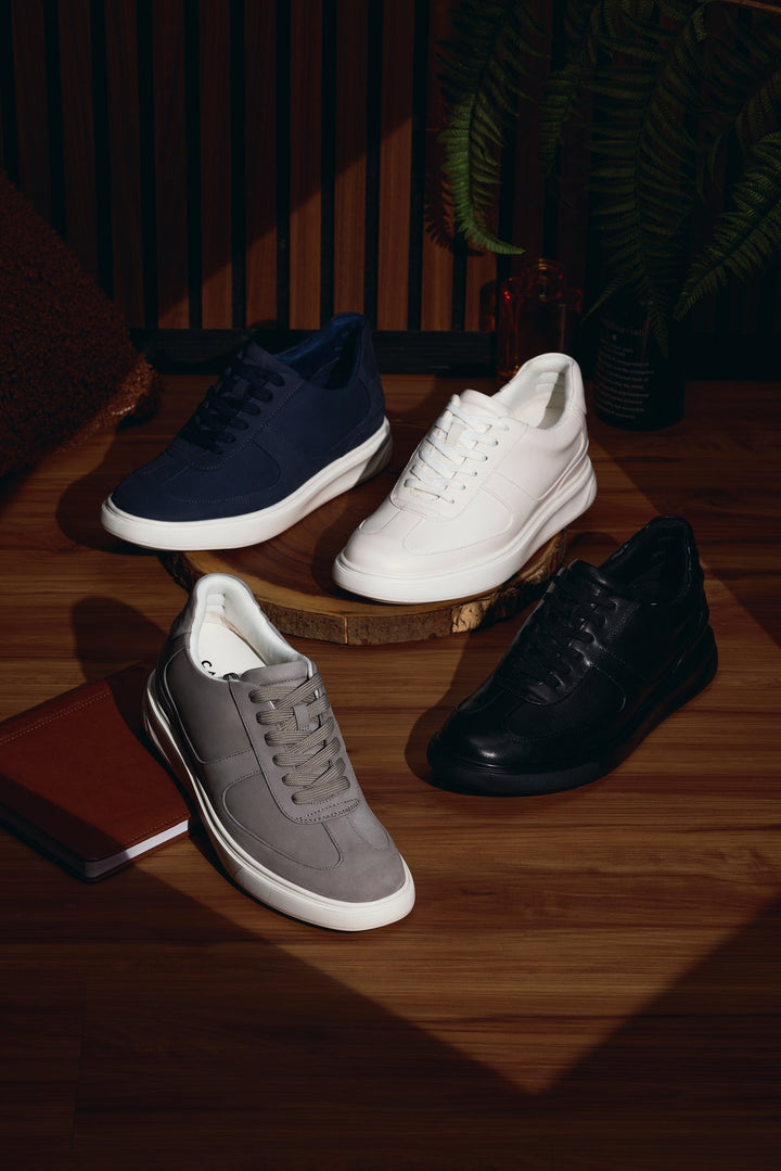 CALTO - J2200 - 2.6 Inches Taller (Black/Black Sole) - Lightweight Nappa Sneakers