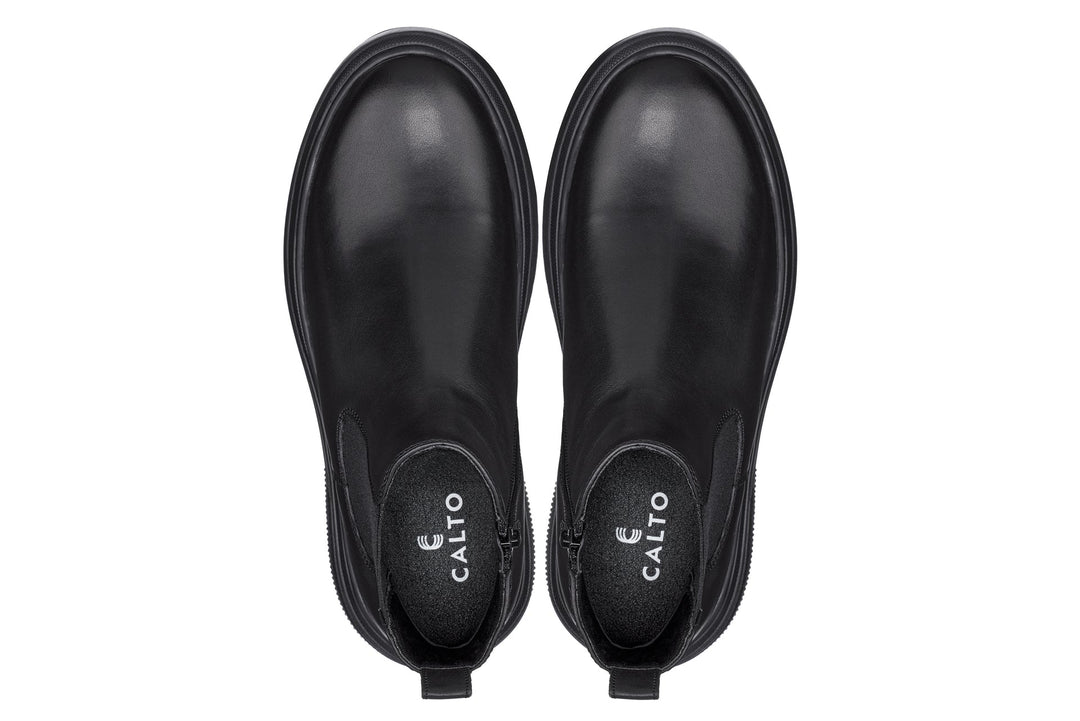 CALTO - J24810 - 3 Inches Taller (Noir) - Lightweight Smooth Nappa Chelsea Zipper Boots