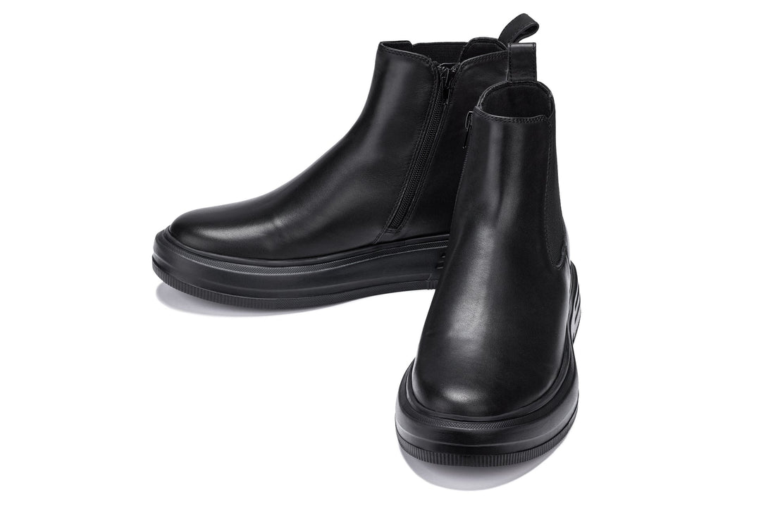 CALTO - J24810 - 3 Inches Taller (Noir) - Lightweight Smooth Nappa Chelsea Zipper Boots