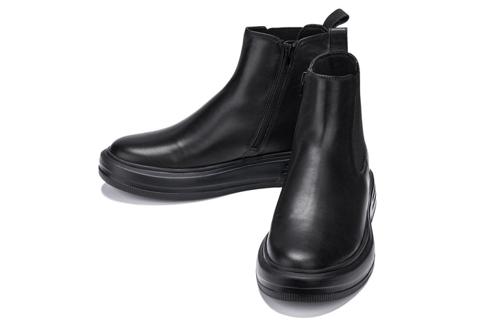 CALTO - J24810 - 3 Inches Taller (Noir) - Lightweight Smooth Nappa Chelsea Zipper Boots