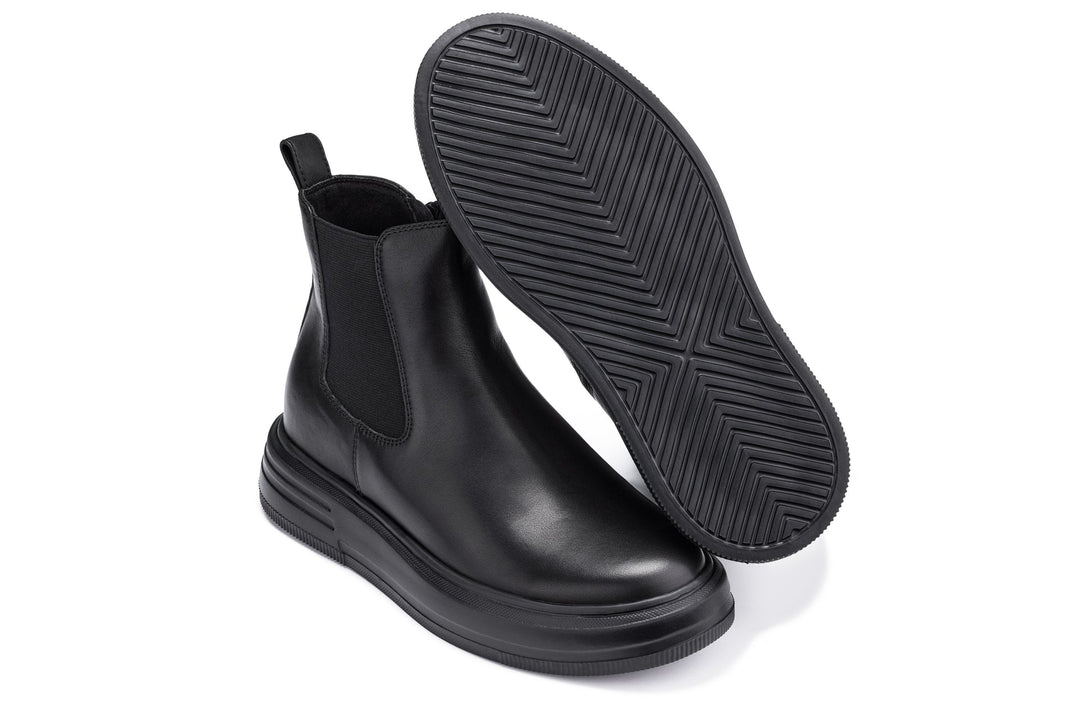CALTO - J24810 - 3 Inches Taller (Noir) - Lightweight Smooth Nappa Chelsea Zipper Boots