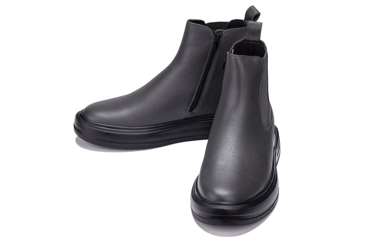 CALTO - J24811 - 3 Inches Taller (Grey Slate) - Lightweight Pebble Nappa Chelsea Zipper Boots