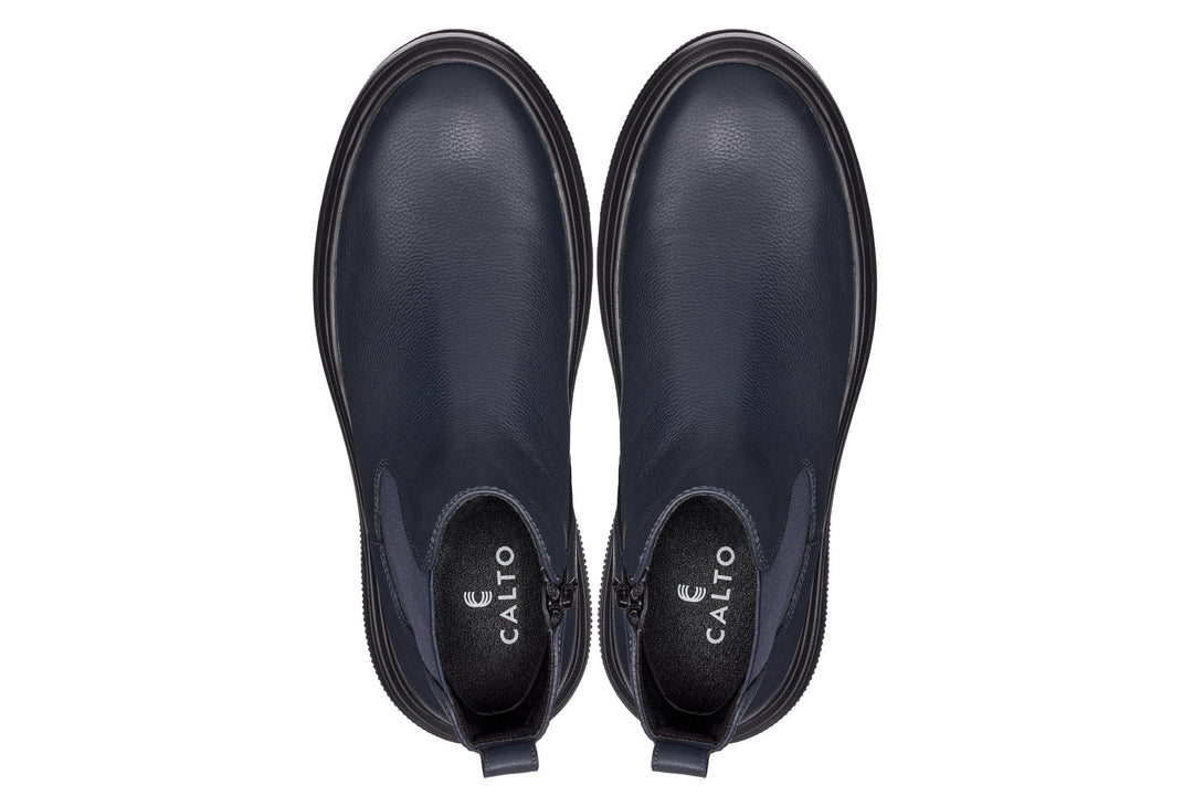 CALTO - J24812 - 3 Inches Taller (Ultramarine Blue) - Lightweight Pebble Nappa Chelsea Zipper Boots