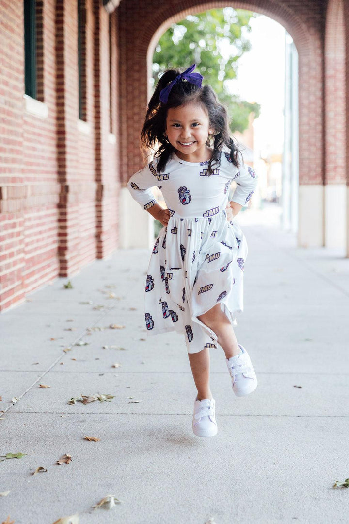 JMU White Duke Dog 3/4 Sleeve Pocket Twirl Dress