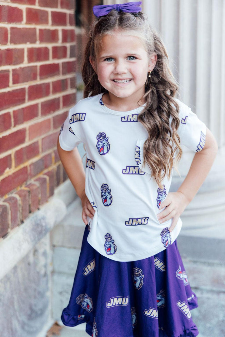 JMU White Duke Dog Ruffle Pocket Tee