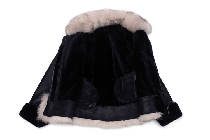 Cecily’s Black Shearling Sheepskin Jacket with Fox Fur Trim