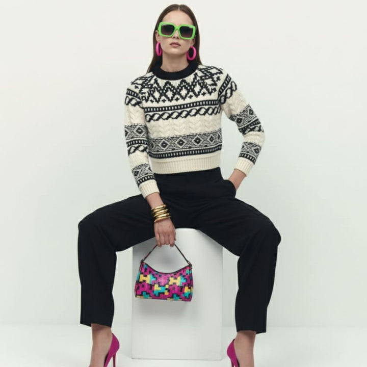 Jacquard Cropped Sweater, Tribeca | Women - BYMANYC ® New York