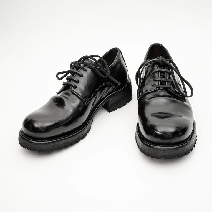 Black Plain-Toe Horse Butt Leather Derby Shoes