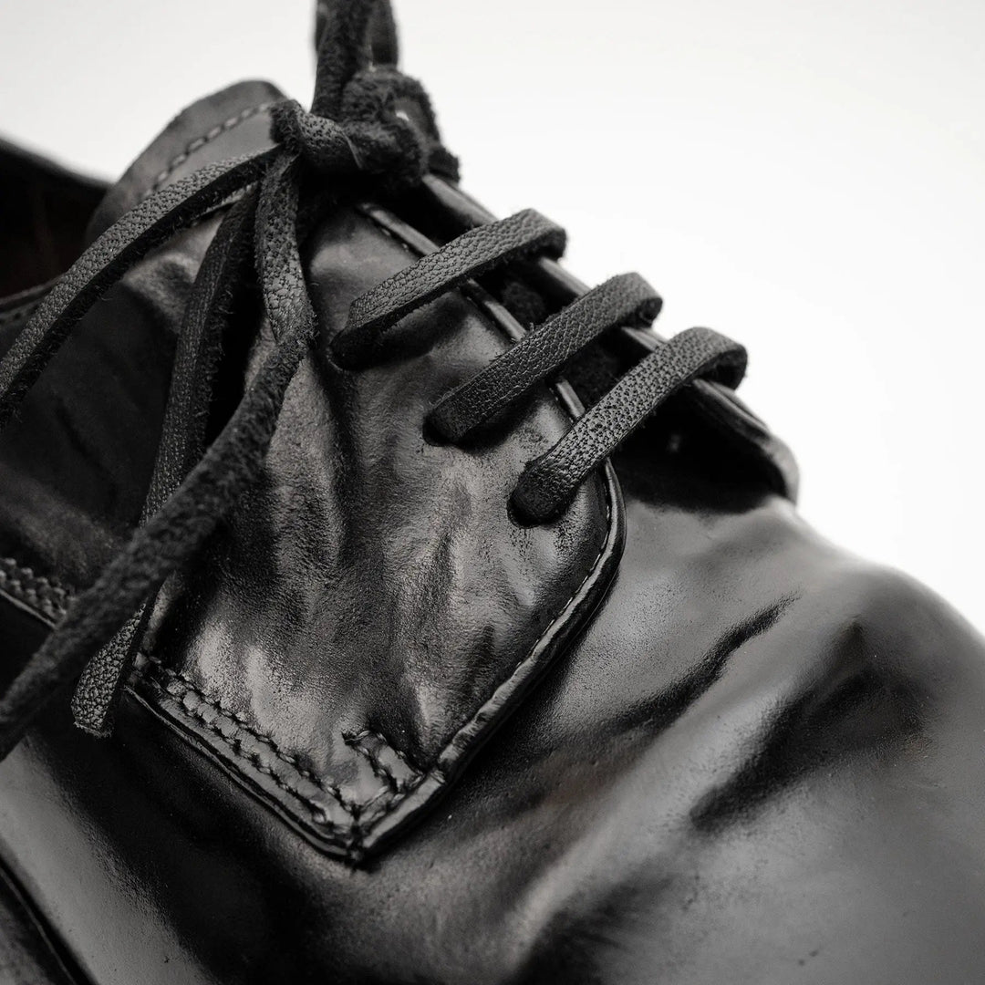 Black Plain-Toe Horse Butt Leather Derby Shoes