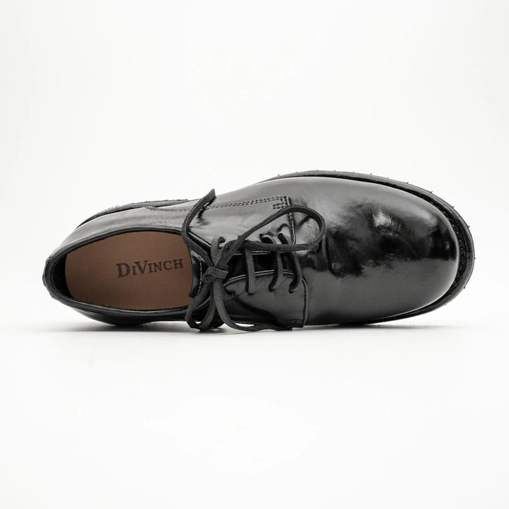 Black Plain-Toe Horse Butt Leather Derby Shoes