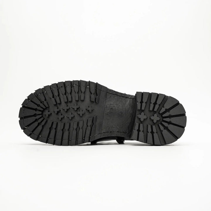 Black Plain-Toe Horse Butt Leather Derby Shoes