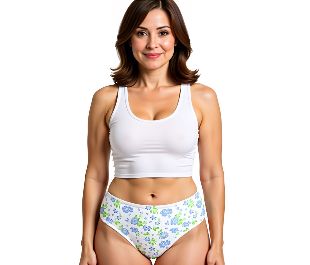 Printed Cotton High Waist Bikini with Picot Trim
