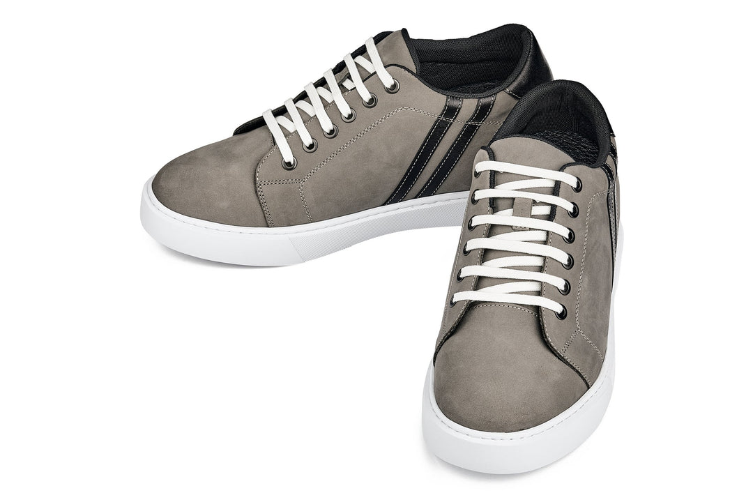 CALTO - K1550 - 2.8 Inches Taller (Nubuck Grey) - Lace Up Casual Sneakers
