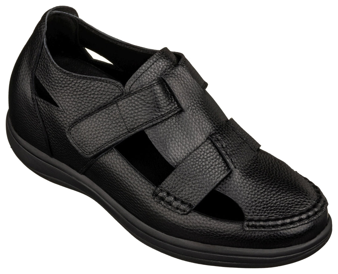 CALTO - K2661 - 3.2 Inches Taller (Black) - Casual Fisherman Sandal