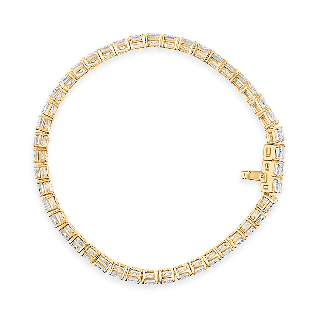 IGI Certified 14K Yellow Gold 18 1/2 Cttw Emerald Cut Lab Grown Diamond Tennis Bracelet