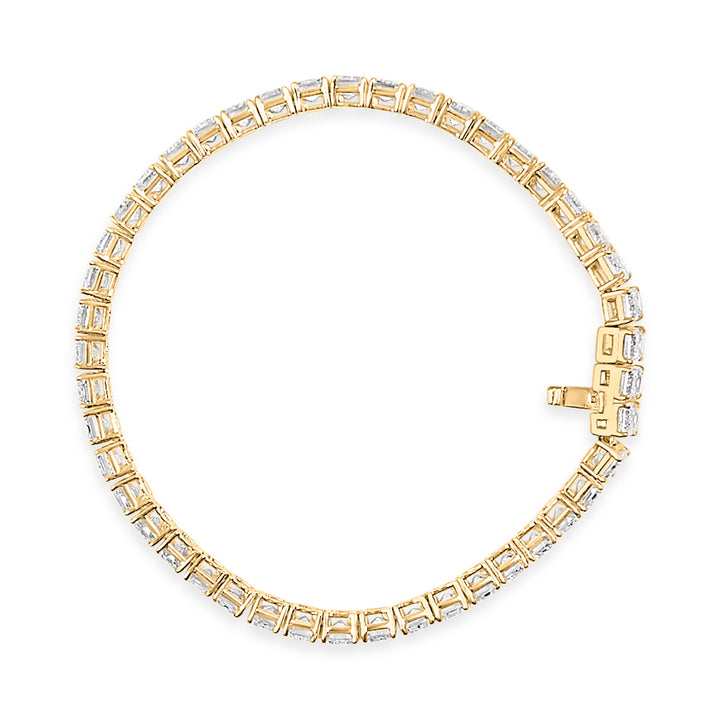 IGI Certified 14K Yellow Gold 18 1/2 Cttw Emerald Cut Lab Grown Diamond Tennis Bracelet