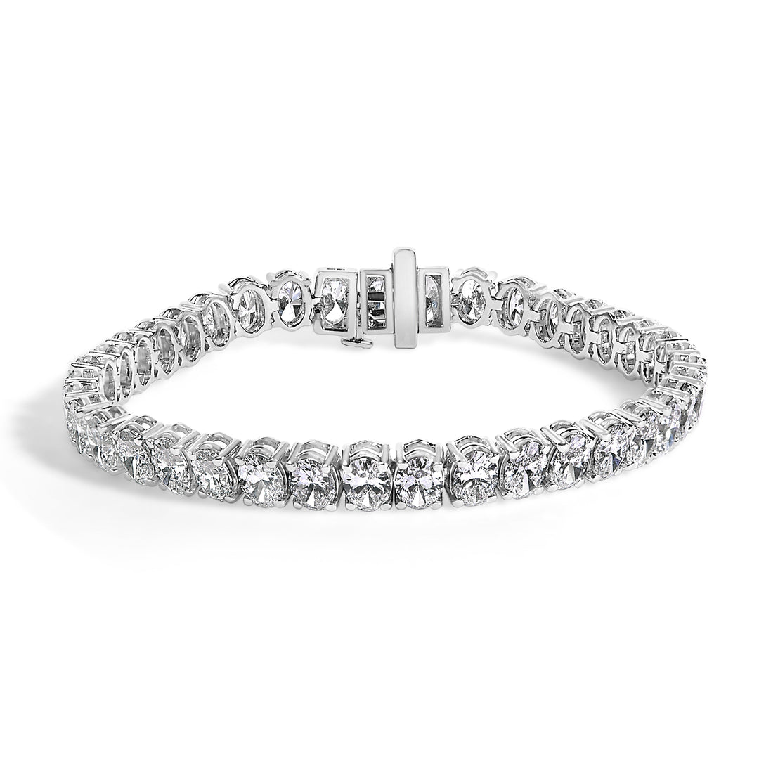IGI Certified 14K White Gold 15.0 Cttw Oval Cut Lab Grown Diamond Tennis Bracelet