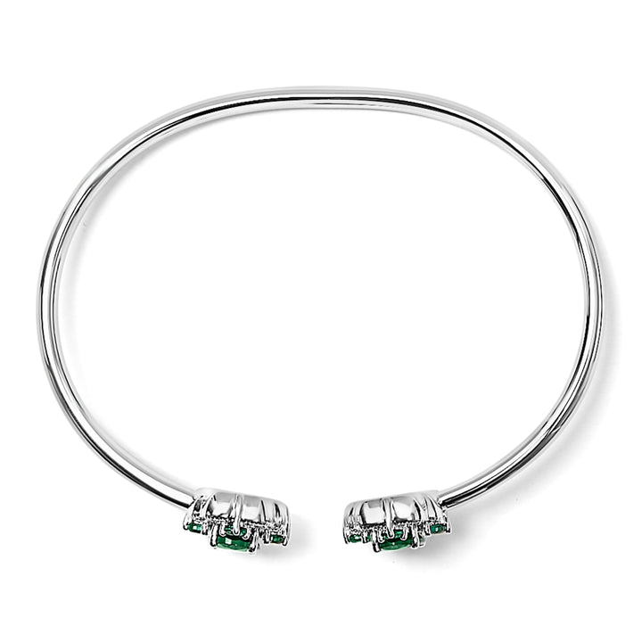 Sterling Silver White Topaz and Green Emerald Floral Bangle Bracelet