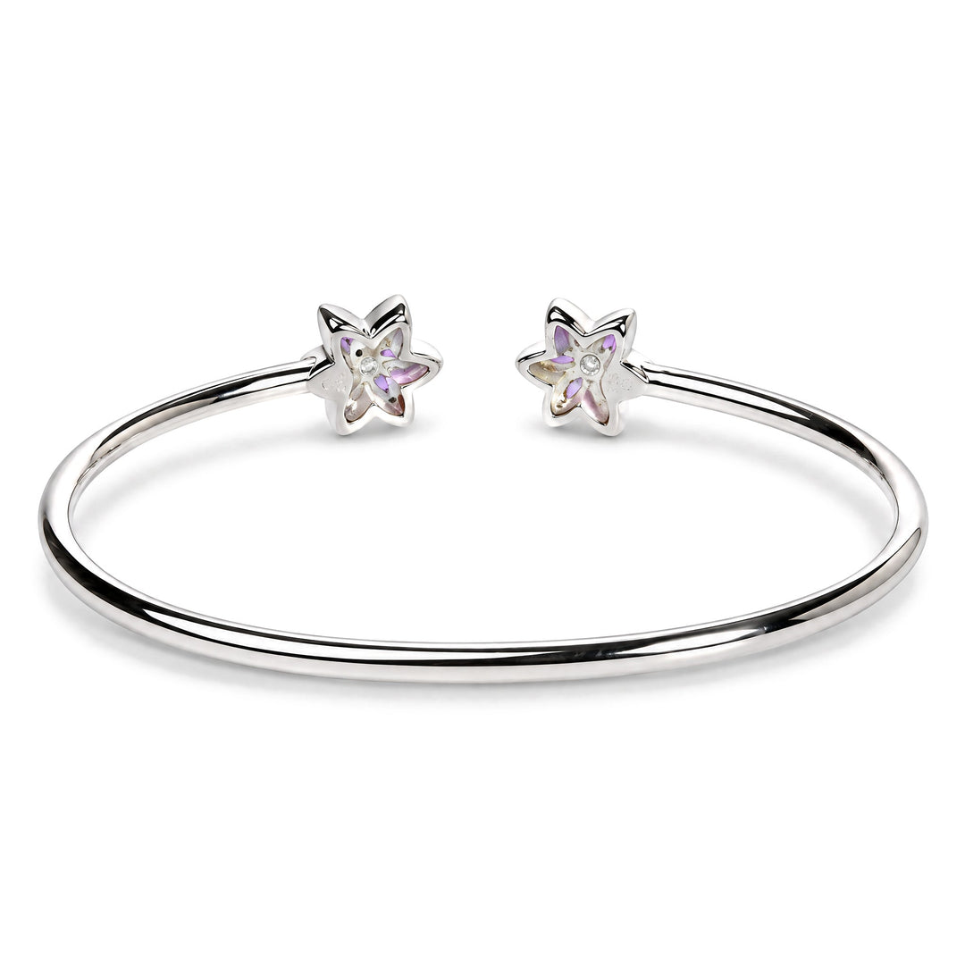 .925 Sterling Silver Ruby with Diamond Accent Floral Flexy Open Bangle Bracelet