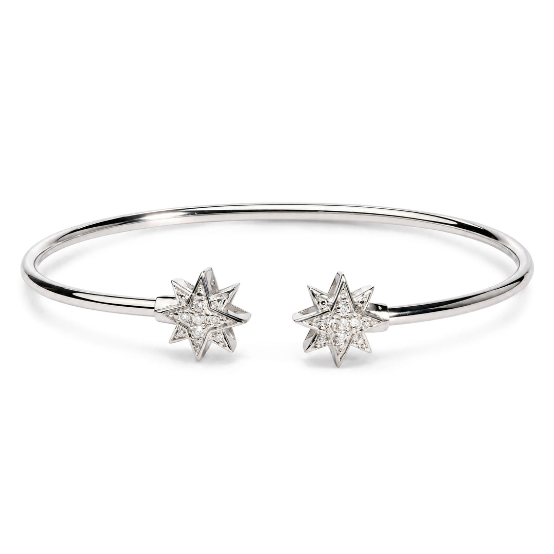 .925 Sterling Silver Diamond Accent Star Flexy Open Bangle Bracelet