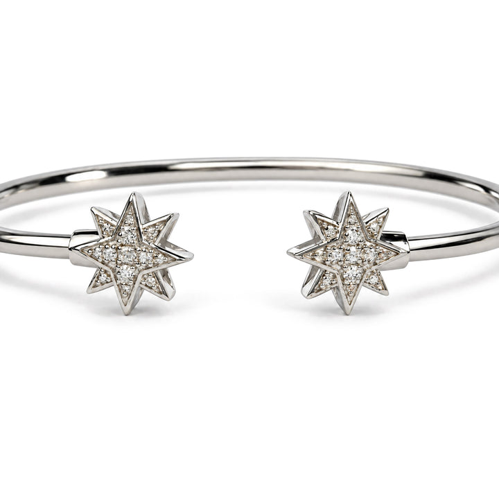.925 Sterling Silver Diamond Accent Star Flexy Open Bangle Bracelet