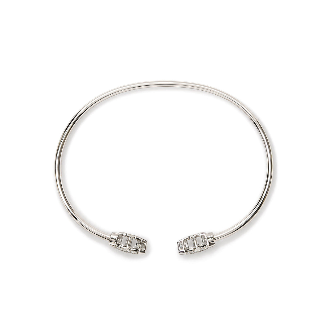 .925 Sterling Silver Diamond Accent Star Flexy Open Bangle Bracelet