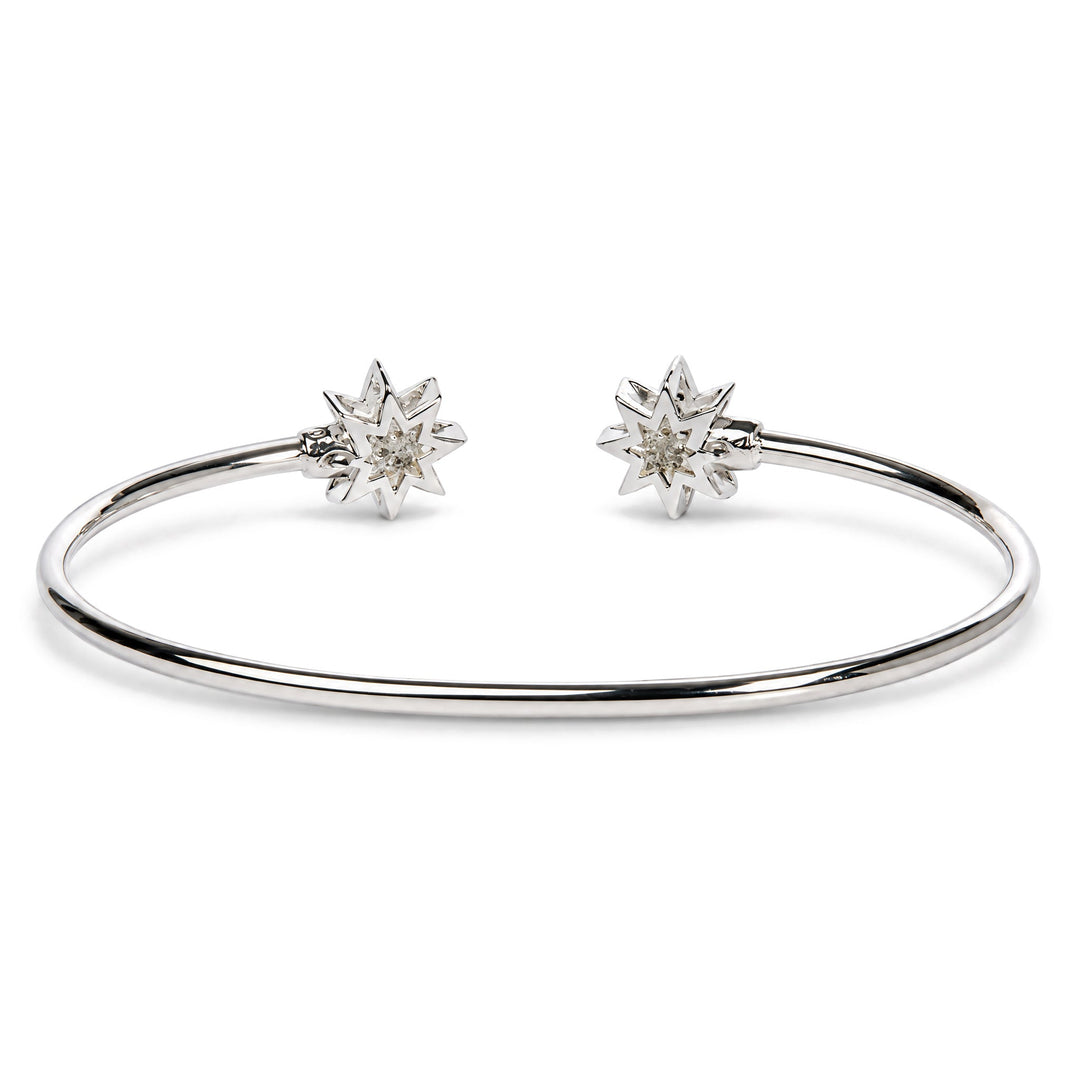 .925 Sterling Silver Diamond Accent Star Flexy Open Bangle Bracelet