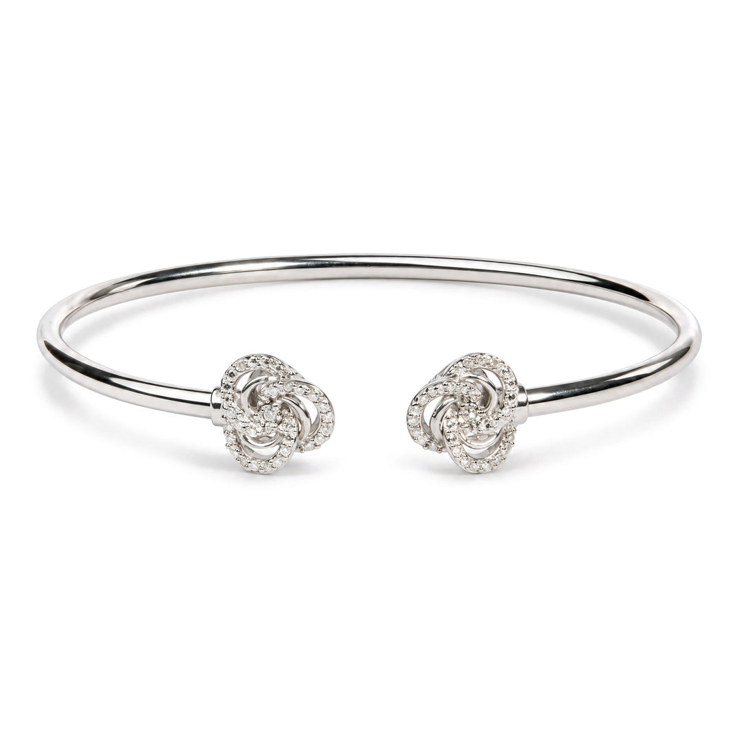 .925 Sterling Silver Diamond Accent Love Knot Flexy Open Bangle Bracelet