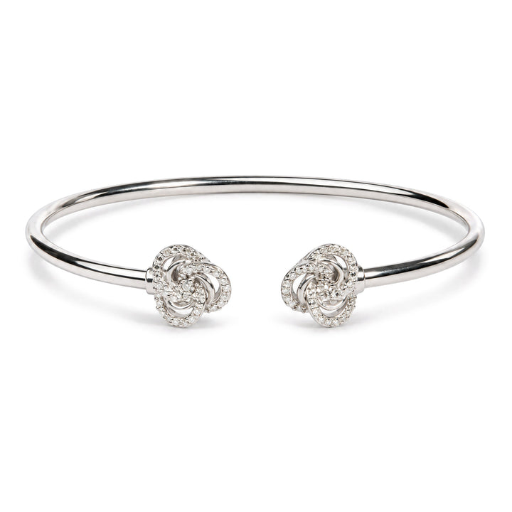 .925 Sterling Silver Diamond Accent Love Knot Flexy Open Bangle Bracelet