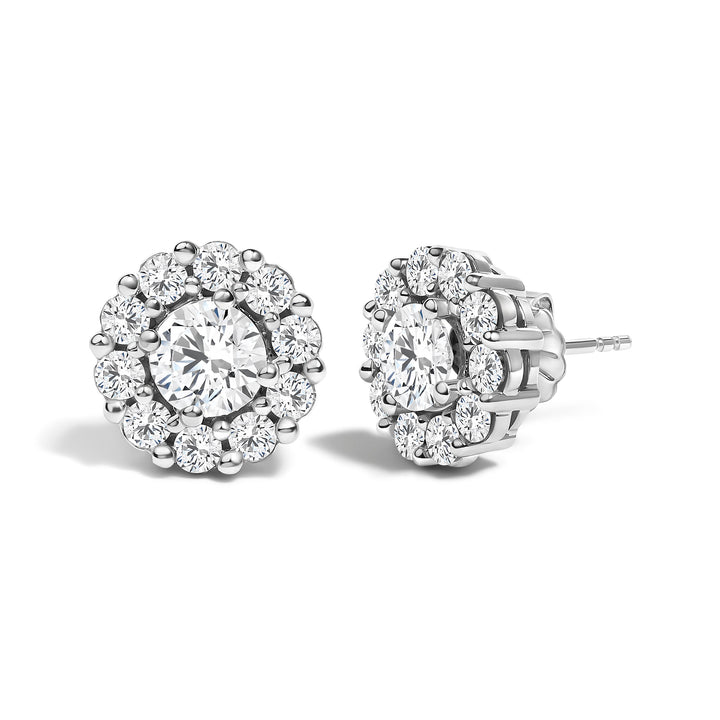 10K White Gold 3.0 Cttw Lab Grown Diamond Halo Stud Earrings