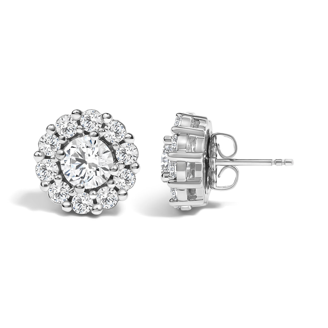 10K White Gold 3.0 Cttw Lab Grown Diamond Halo Stud Earrings