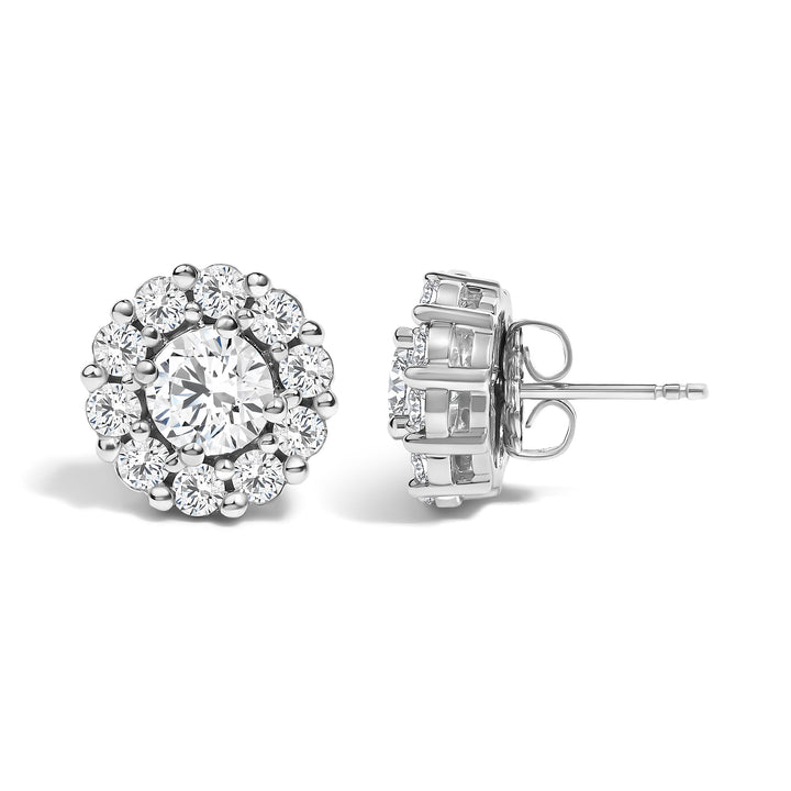 10K White Gold 3.0 Cttw Lab Grown Diamond Halo Stud Earrings