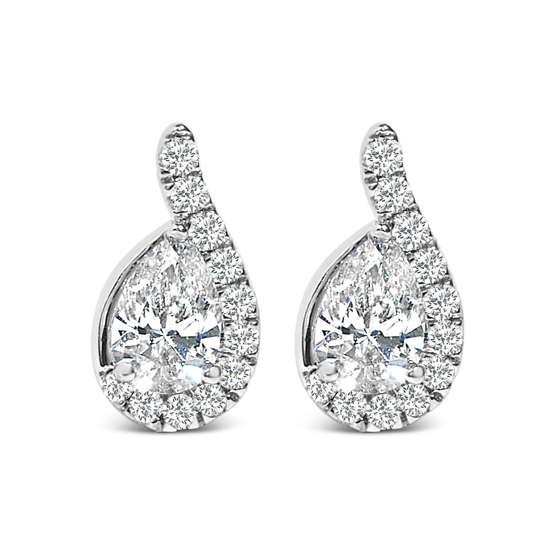 14K White Gold 5/8 Cttw Lab Grown Diamond Tear Drop Halo Stud Earring