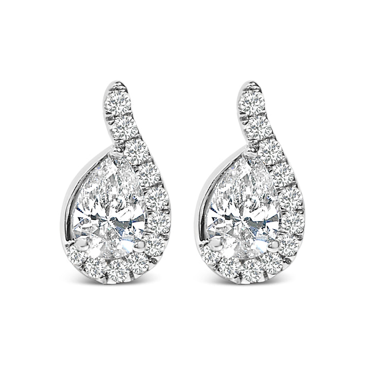14K White Gold 5/8 Cttw Lab Grown Diamond Tear Drop Halo Stud Earring