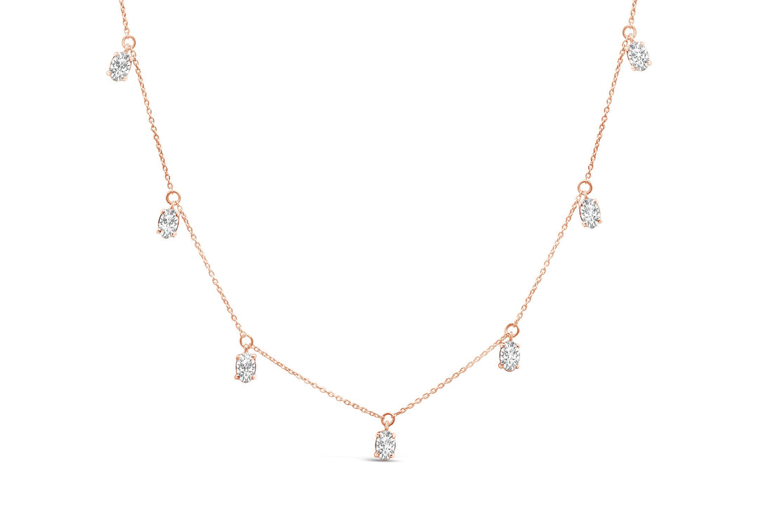 14K Rose Gold 1 3/8 Cttw Oval Lab Grown Diamond Dangle Station Necklace - 17" Inches