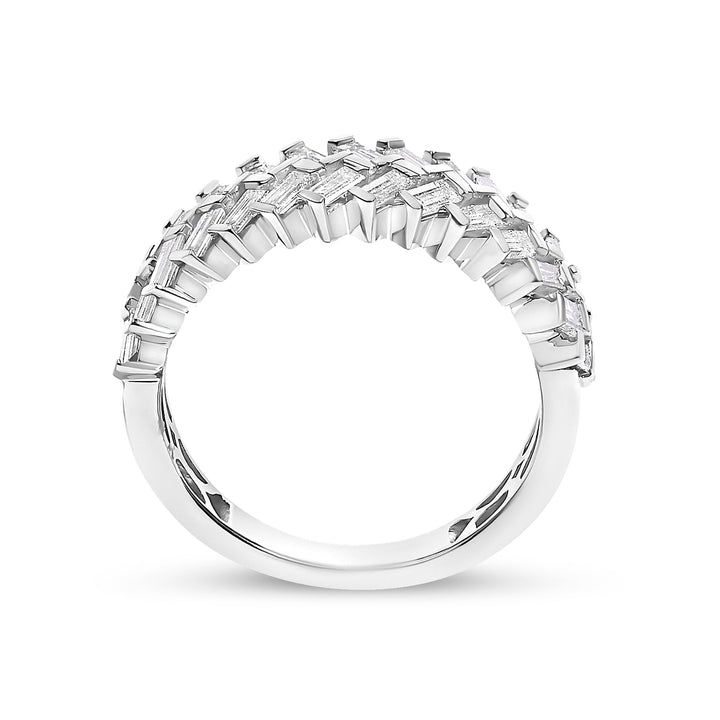 14K White Gold 7/8 Cttw Lab Grown Baguette Weave Design Band Ring