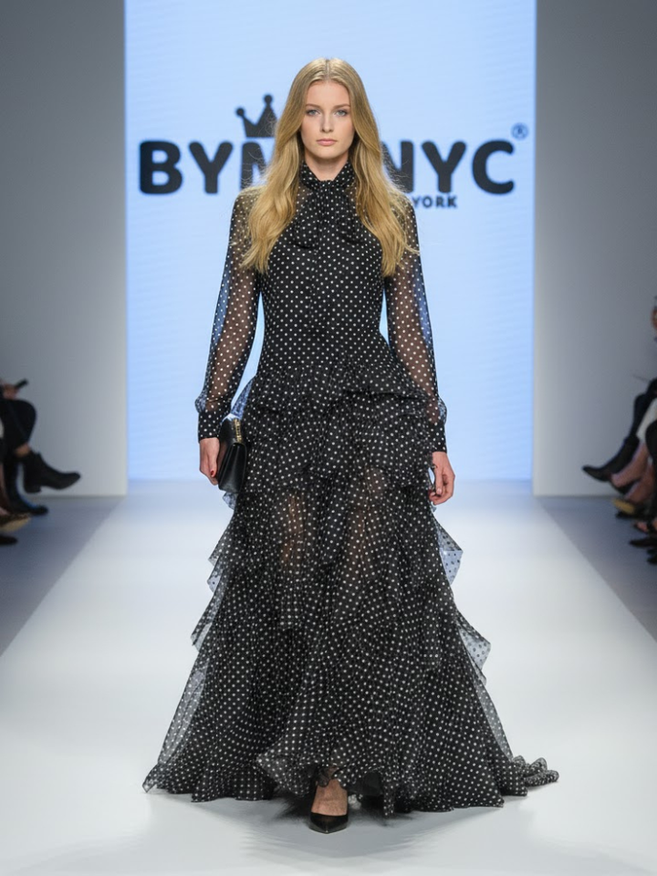 Long Black Polka Dot Evening Dress LENOX HILL: Prêt-à-Porter Line BYMANYC ® New York