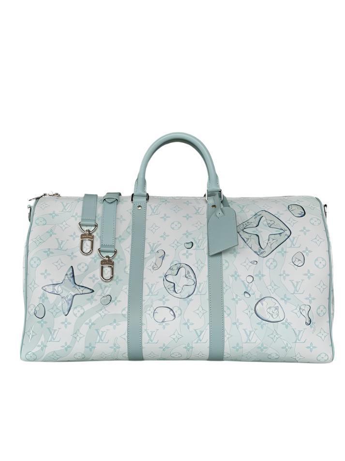 Louis Vuitton White &amp; Blue Aquagarden Monogram Keepall 50
