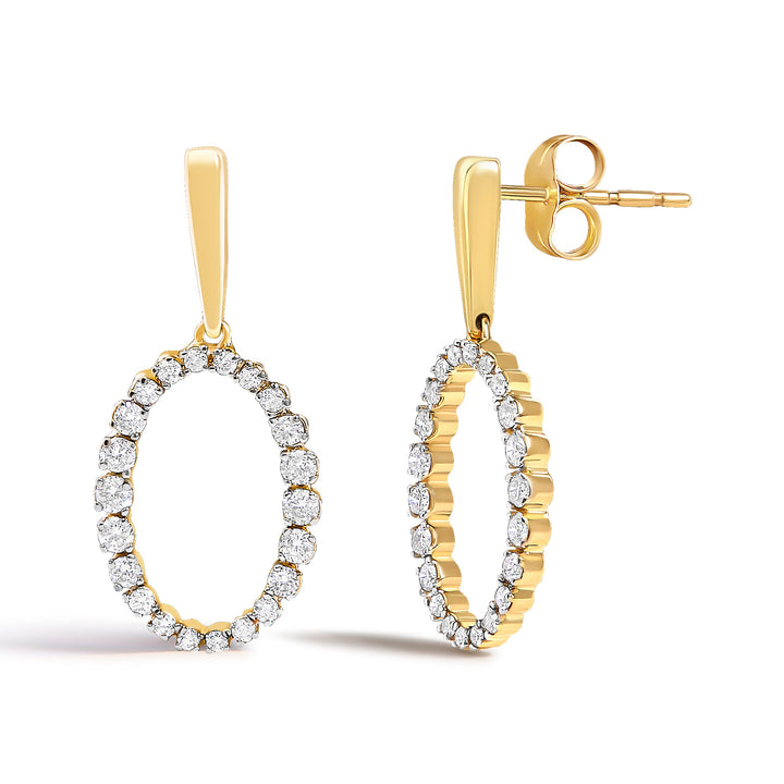 14K Yellow Gold Graduating 1/2 Cttw Diamond Oval Dangle Earrings