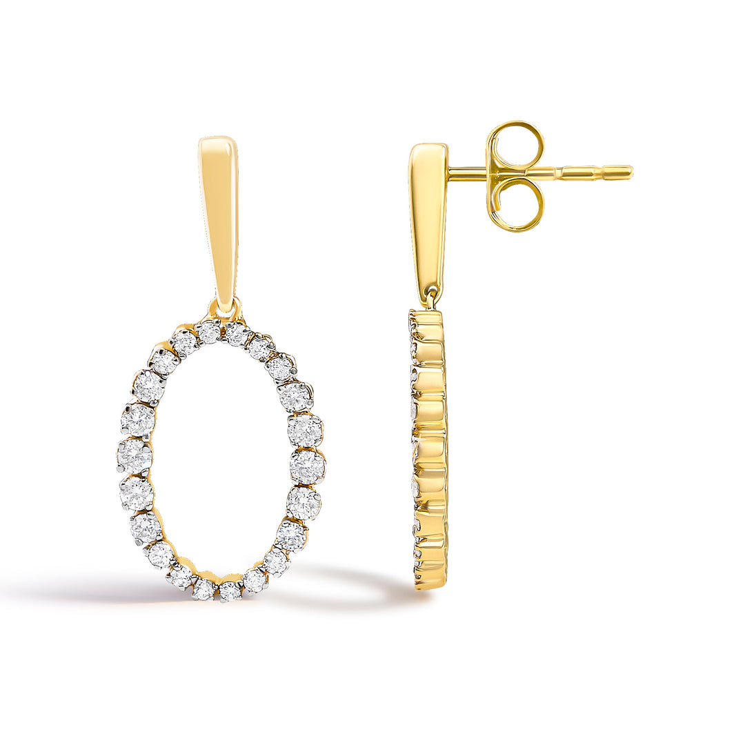14K Yellow Gold Graduating 1/2 Cttw Diamond Oval Dangle Earrings